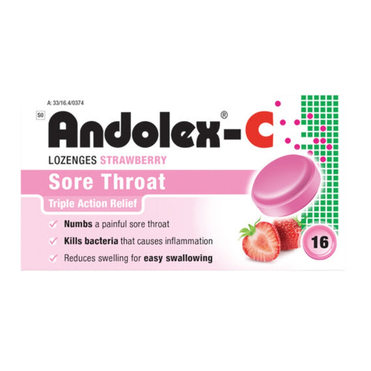 Andolex-C Sore Throat Lozenges -16s - Strawberry