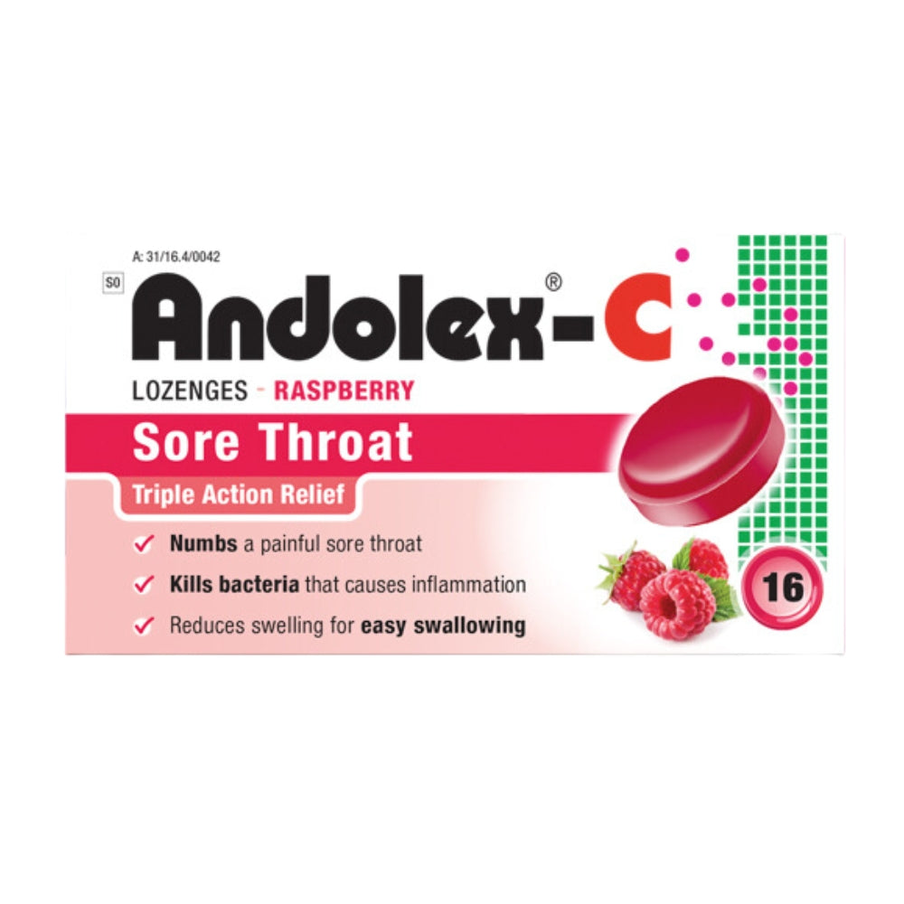 Andolex-C Sore Throat Lozenges -16s - Raspberry